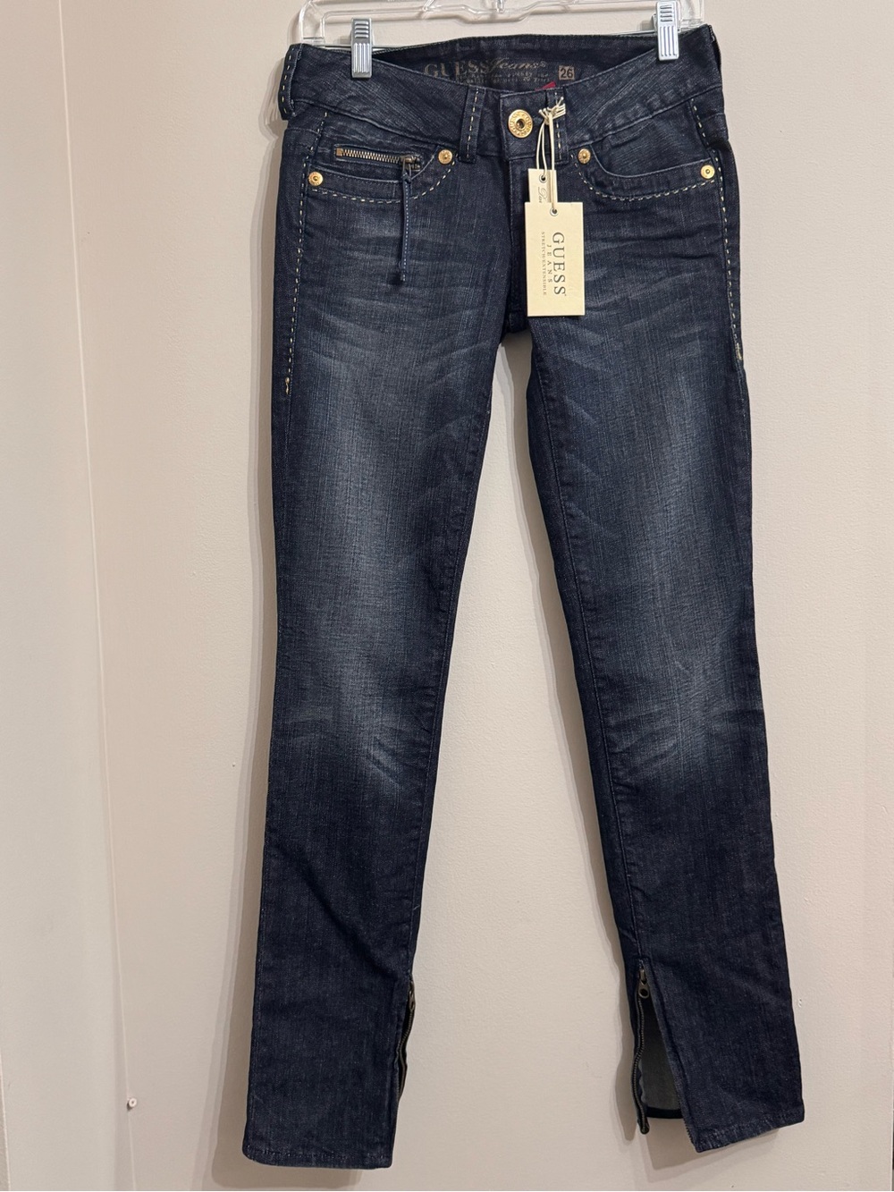 Y2k-inspired NWT Guess Slim Fit Skinny Jeans Gold Accents w Zippered Ankles